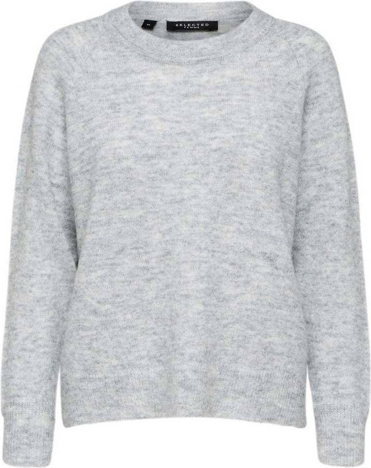 Selected Rounded Wool Mixed Sweater - Light Grey Melange