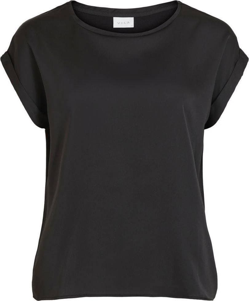 Vila Rounded Short Sleeve Top - Black