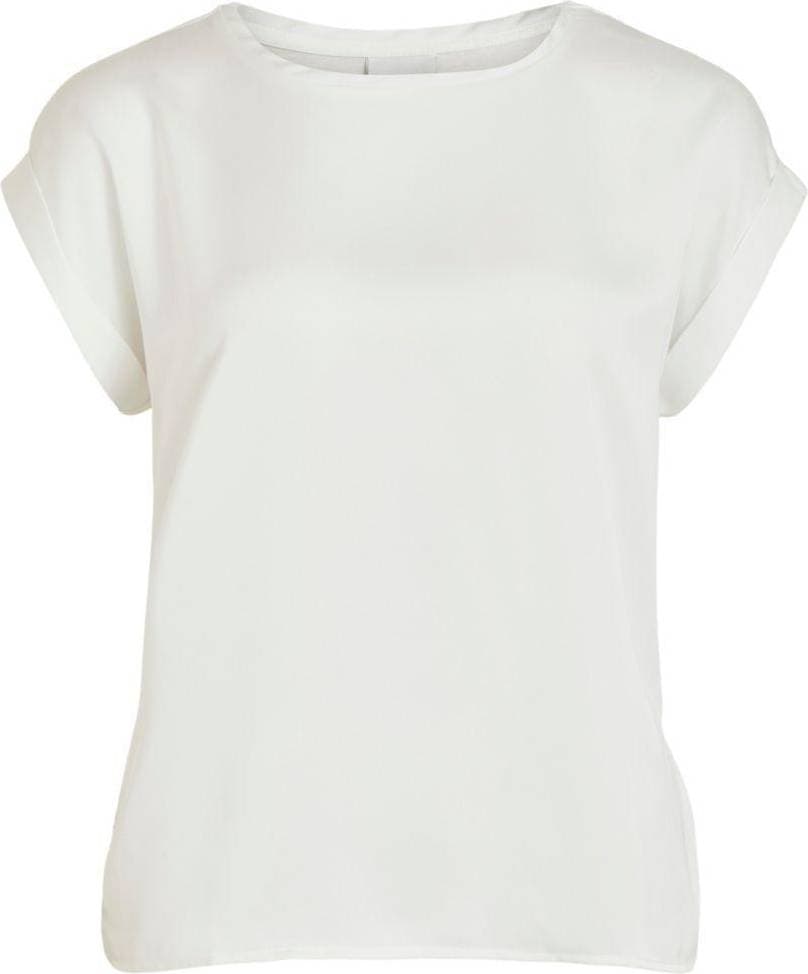 Vila Satin Look Short Sleeved Top - White/Snow White