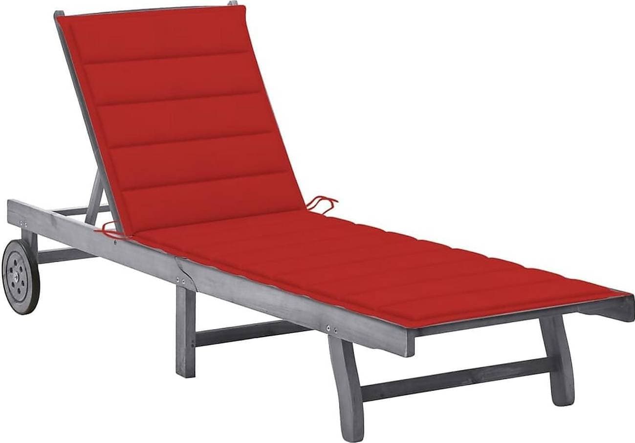 vidaXL Wooden Sun Lounger with Adjustable Backrest and Cushion