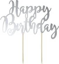 PartyDeco Cake Topper Happy Birthday Silver 22 5 cm Tårtdekoration
