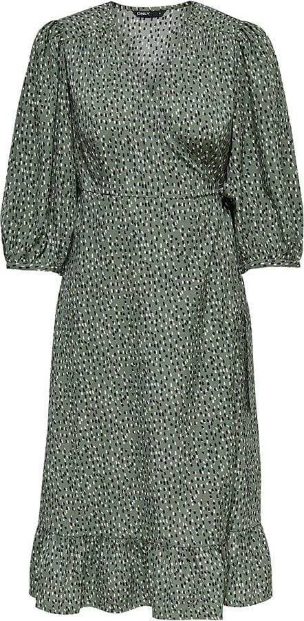 Only Olivia 3/4-Sleeve Wrapping Middle Dress - Green/Balsam Green