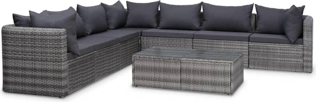 vidaXL Loungegrupp För Trädgården Med Dynor 8 Delar Grå Loungeset, 1 Bord inkl. 7 Soffor