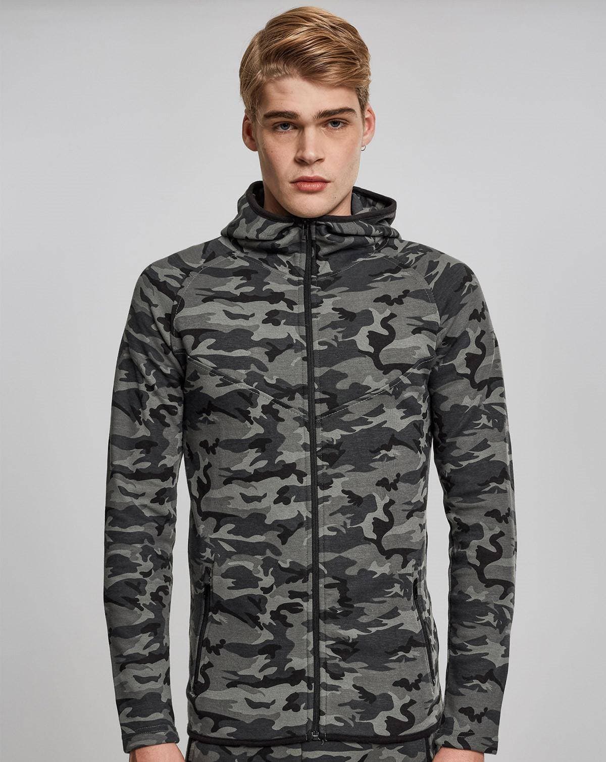 Urban Classics Interlock Camo Zip Jacket (Woodland, 2XL)