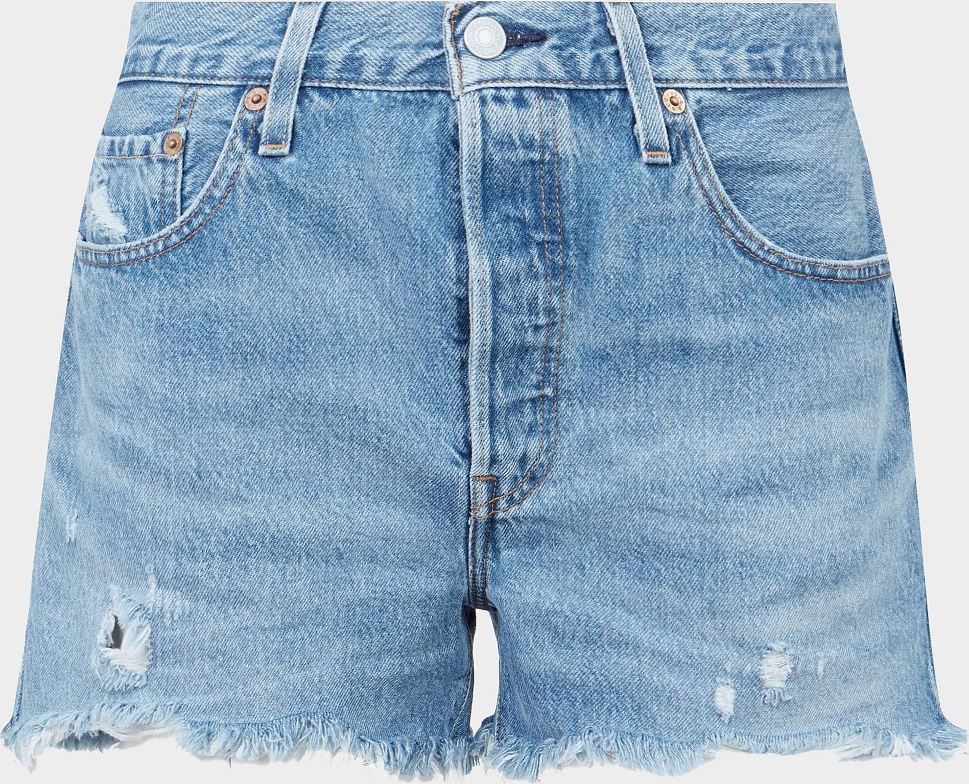 Levi's – 501 Original – Mellanblå jeansshorts med medelhög midja och råskuren fåll