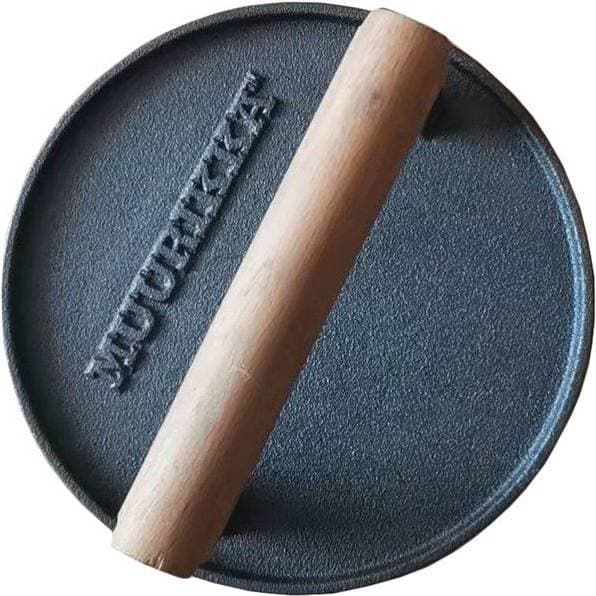 Muurikka Rund Gjutjärn Svart Trä Hamburgerpress 18cm