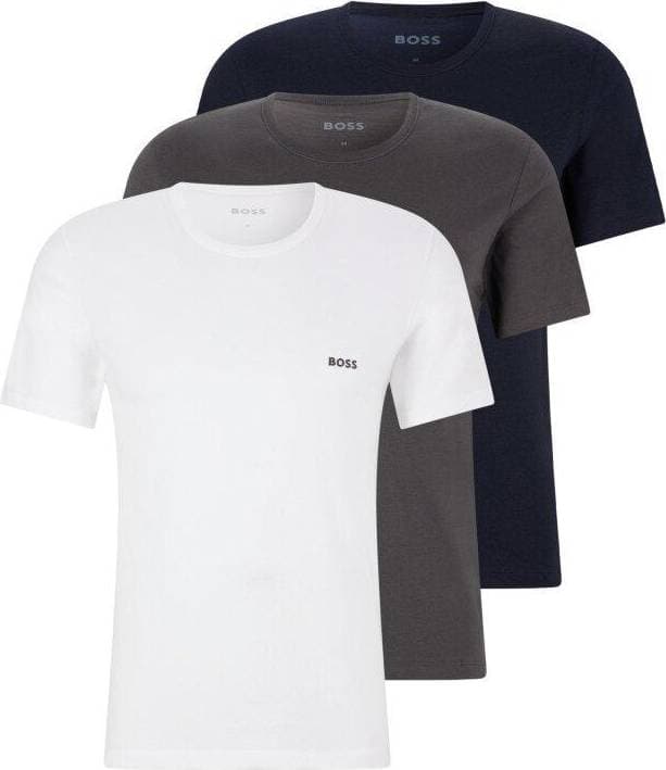 HUGO BOSS Cotton T-shirts with Logo Embroidery 3-pack -White/Blue/Grey