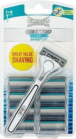 Wilkinson Sword Quattro Titanium Sensitive Razor + 8 Razor Blade