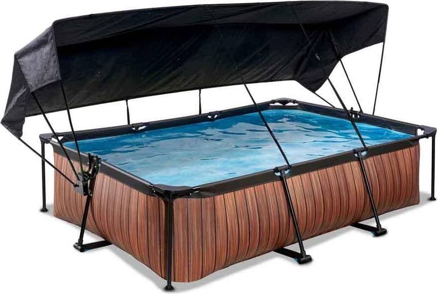 Exit Toys Toys Pool Wood med Filterpump Solsegel 300x200x65cm