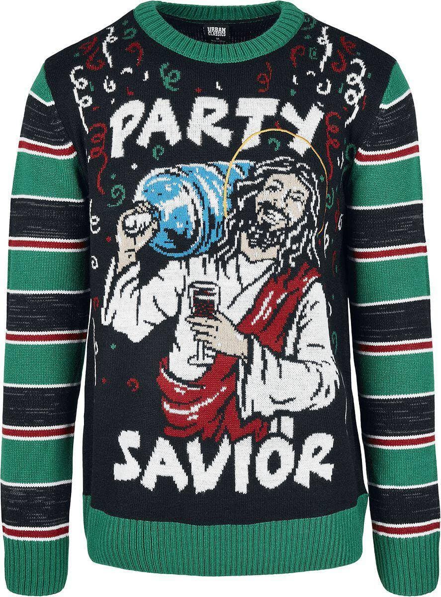 Urban Classics Savior Christmas Sweater - Black/X-Mas Green