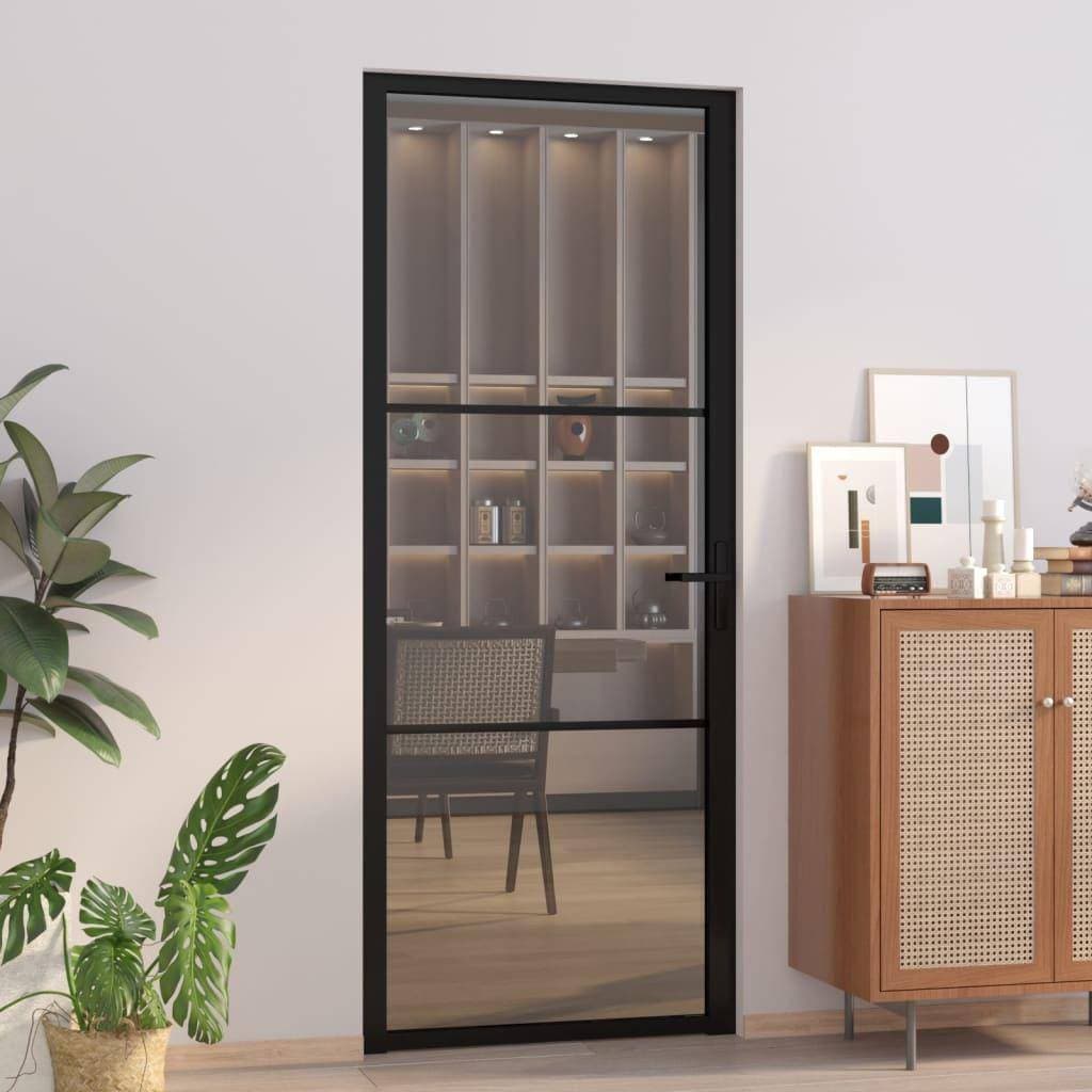 vidaXL Interior Door 83x201.5 cm Black ESG Glass and Aluminum, Clear and Decorative Glass S 9000-N (90x200cm) Ytterdörr Dekorglas, Klarglas S 9000-N (90x200cm)
