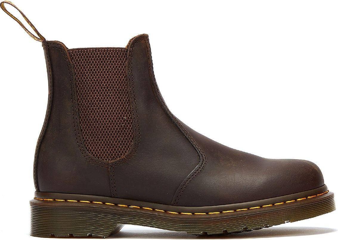 Dr. Martens 2976 Yellow Stitch Crazy Horse Leather Chelsea Boots - Dark Brown