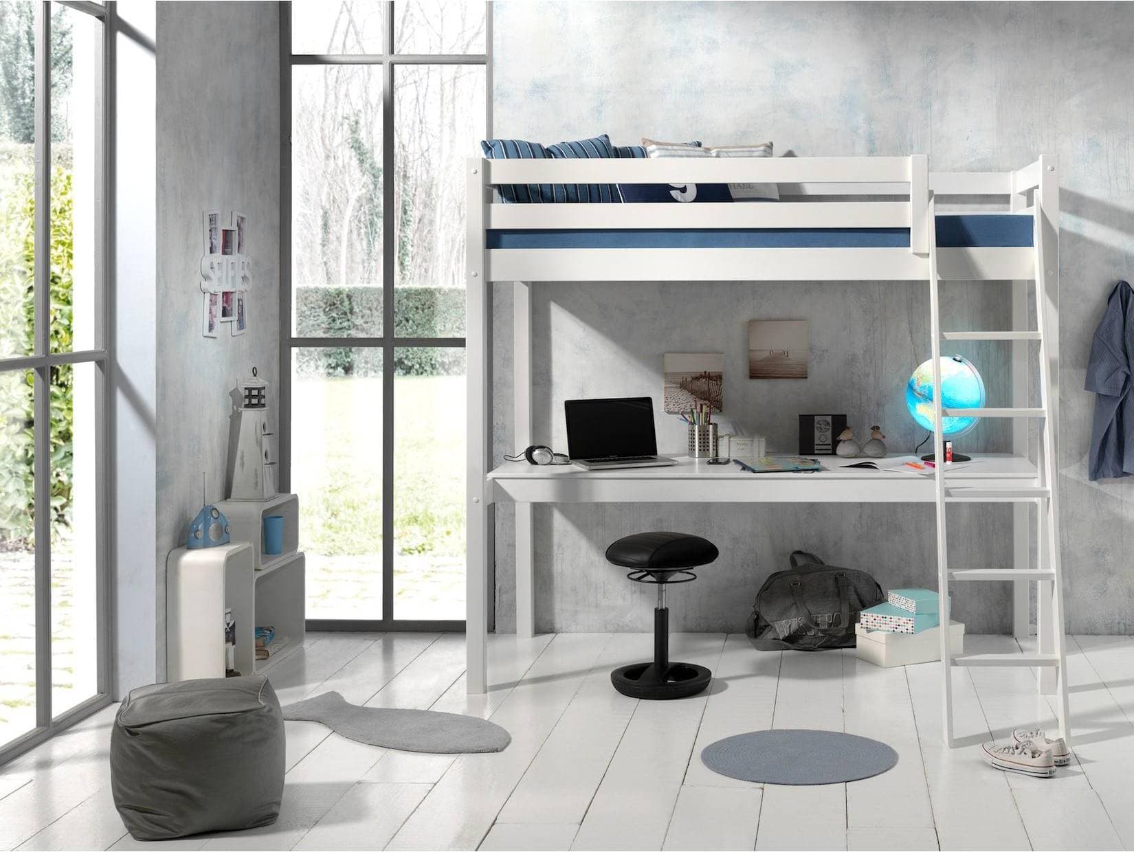 Vipack Skrivbord Pino Mezzanine 90 x 200 cm Våningssäng Barn Vit