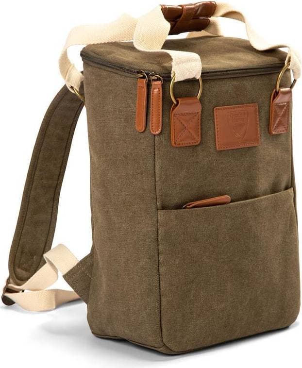 Orrefors Cooler Backpack, 10L, Green, Canvas with Leather Accents, Insulated, Adjustable Straps – Outdoor Picnic & Camping Bag
