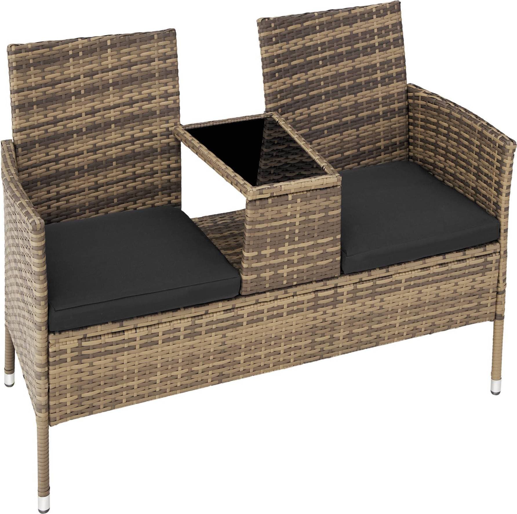 tectake Trädgårdsbänk i Polyrattan med Bord - Natur/Djupgrå
