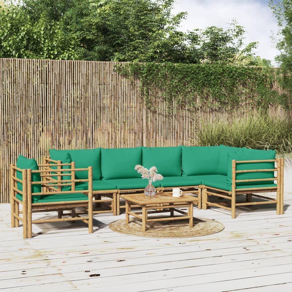 vidaXL 7 dynor Loungeset i bambu med gröna kuddar för utomhusbruk Loungeset