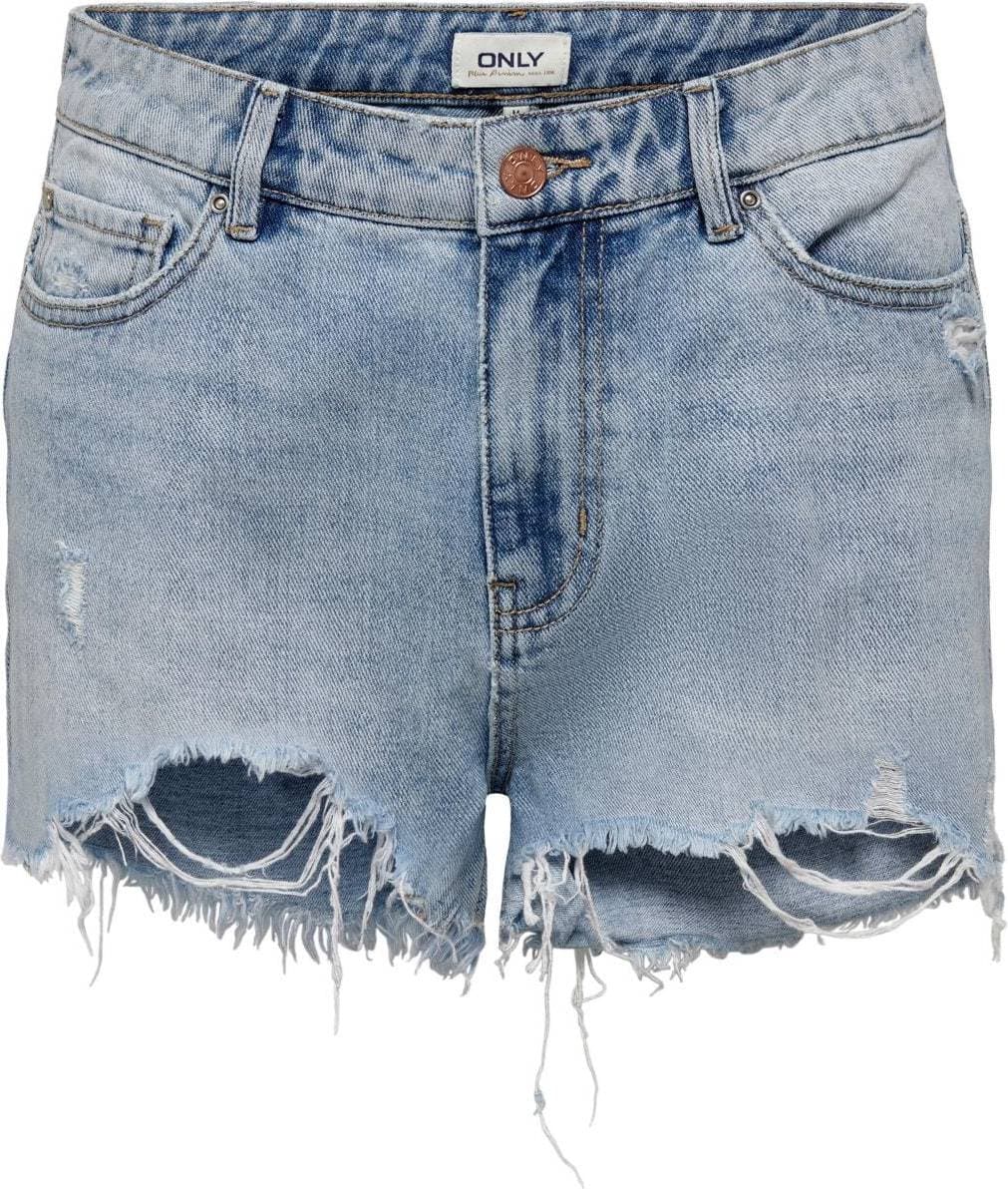 Only Regular Fit High Waist Raw Hems Shorts - Blue /Light Blue Denim