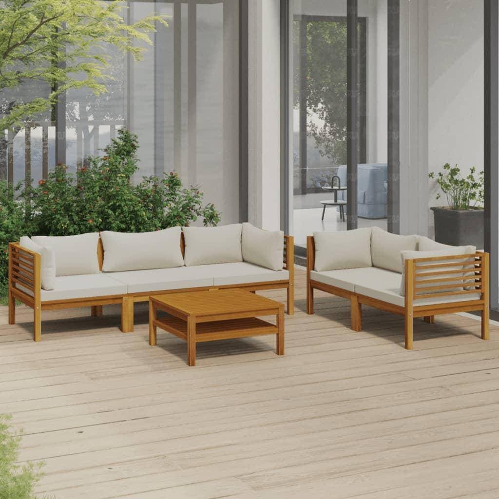 vidaXL 6-Piece Outdoor Lounge Set with Cream Cushions, Acacia Wood Loungeset