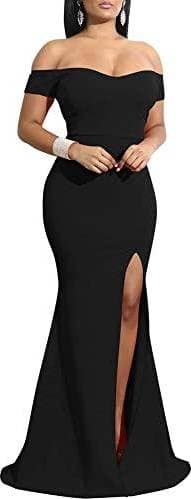 YMDUCH Women's Off Shoulder High Split Evening Gown - Black
