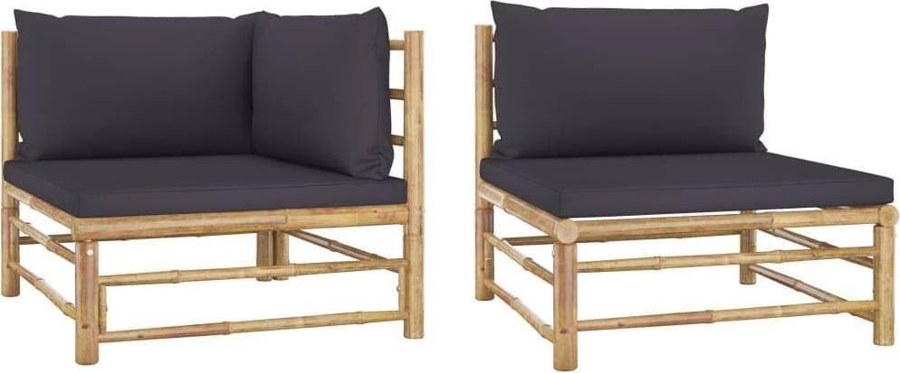 vidaXL 2 Piece Bamboo Outdoor Lounge Set with Dark Gray Cushions Loungeset, Bord inkl. 2 Stolar