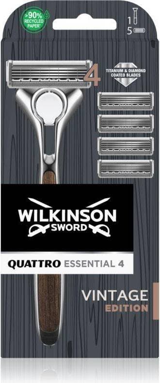Wilkinson Sword Quattro Essentials 4 Vintage Rakapparat reservblad 4 st 1 st