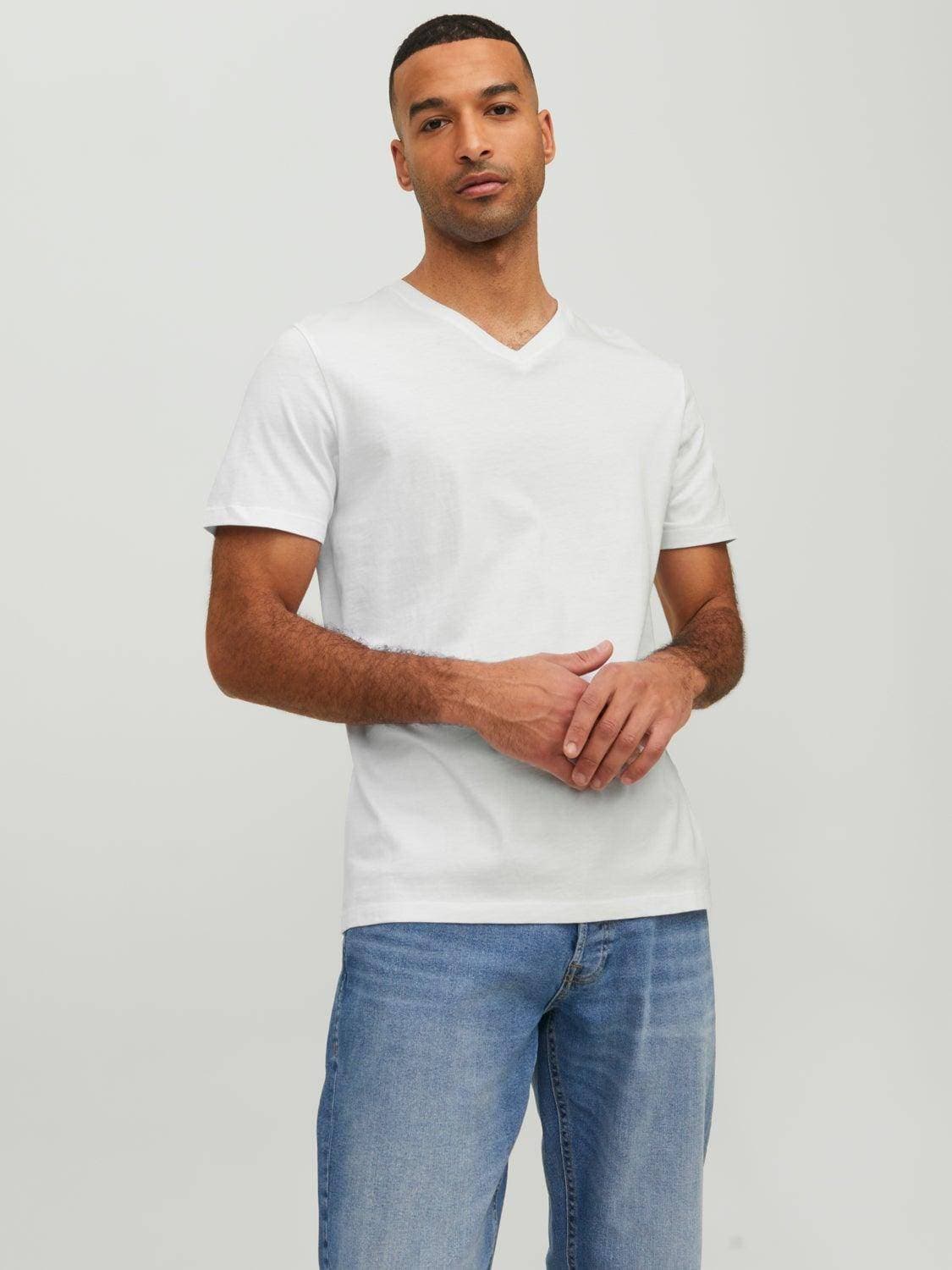 Jack & Jones Enfärgat V-ringning T-shirt Vit