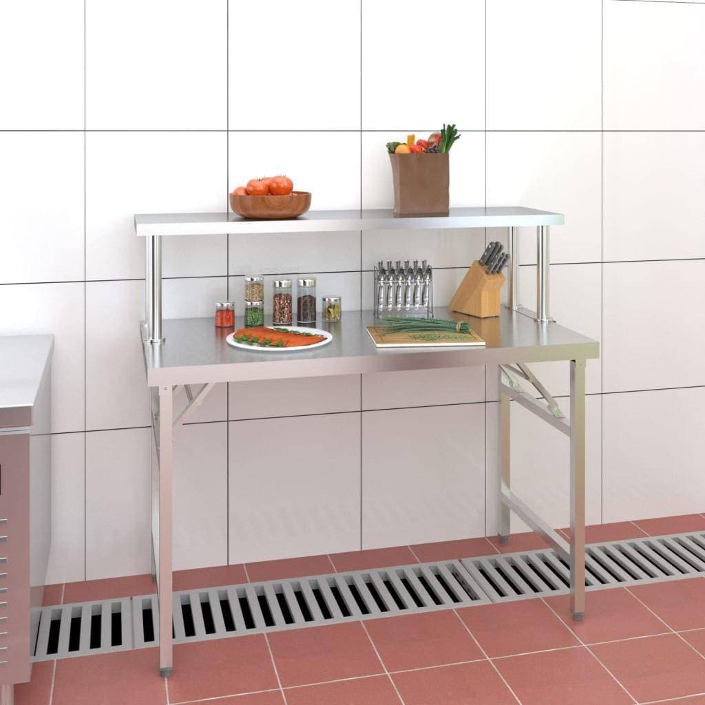 vidaXL Arbetsbord Med Överhylla 120x60x115 Cm Rostfritt Stål