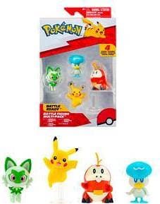 Jazwares Pokémon PKW3402 – Battle Figure Multipack – 4-pack med Pikachu, krokel, Kwaks, Felori, officiella detaljerade figurer, 5 cm vardera