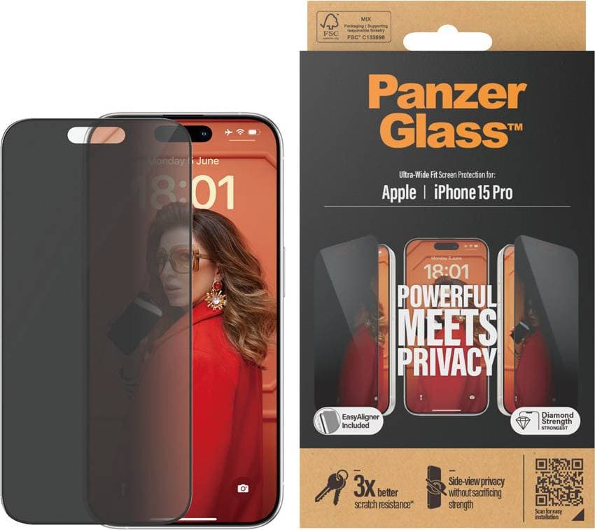 PanzerGlass Ultra-Wide Fit Privacy Screen Protector for iPhone 15 Pro