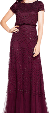 Adrianna Papell Short Sleeve Beaded Blouson Gown - Cassis