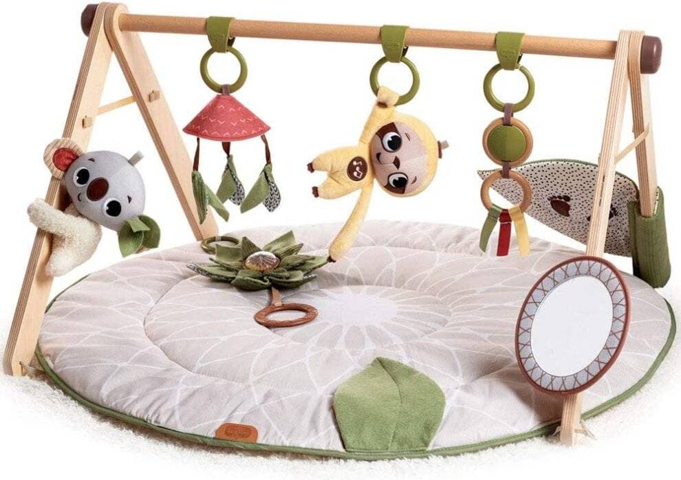 Tiny Love utvecklande babygym, elegant babygym i trä med musik, 0 månader, babylekmatta, 20 aktiviteter, musikleksak att ta med, premiumtyger, 12 kort med milstolpar, Boho Chic