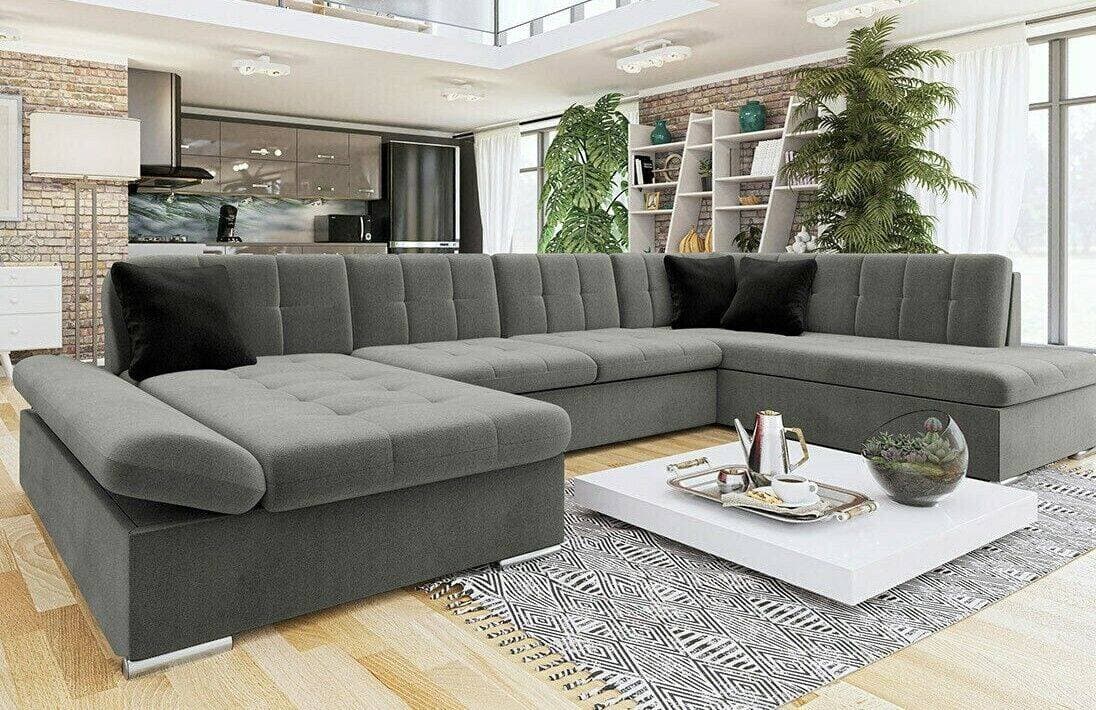 Mirjan24 Zumar Med Divan Och Schäslong 4-Sits Grå Svart Soffa 4-sits