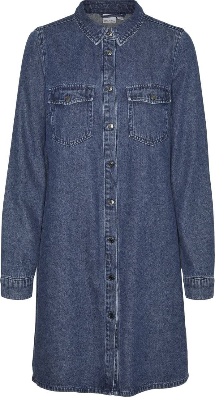 Vero Moda Normal Passform Skjortkrage Kort Klänning blue denim