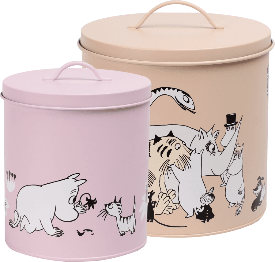 Muurla Mumin Husdjur Burk med Lock 2-pack, Rosa & Beige Kakburk