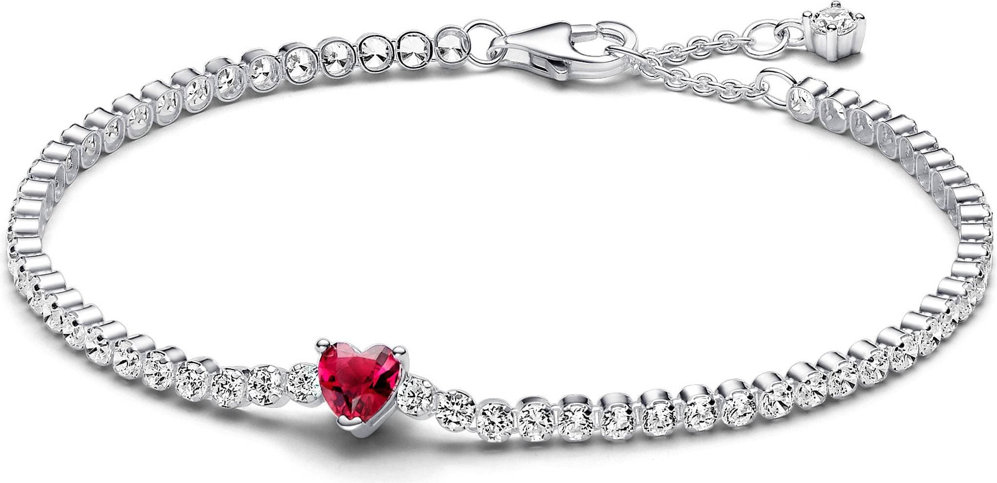 Pandora Sparkling Heart Tennis Bracelet - Silver/Red/Transparent
