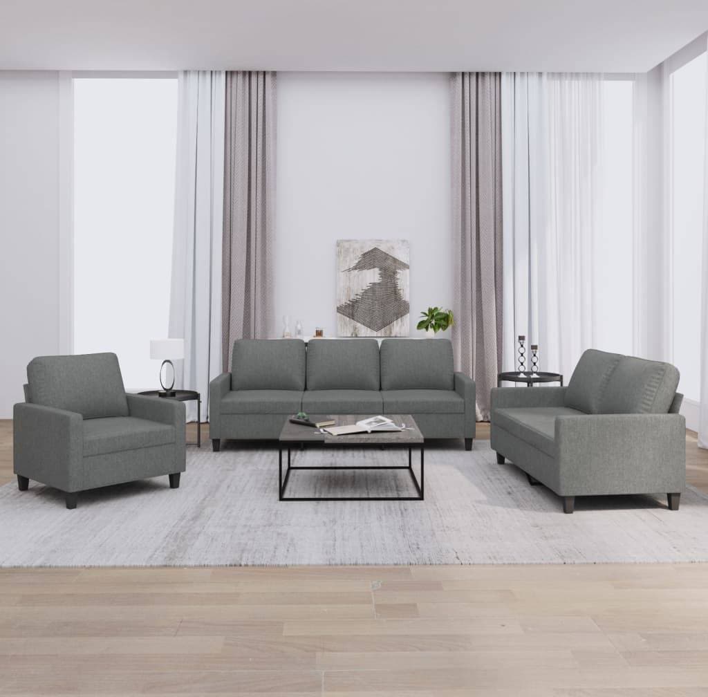 vidaXL Soffgrupp Med Dynor 3 Delar Mörkgrå Tyg Soffa 3-sits