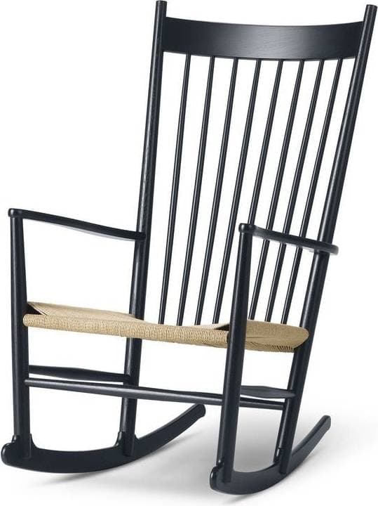 Fredericia Furniture Wegner J16 Black Lacquered Oak/Wicker Rocking Chair 107cm