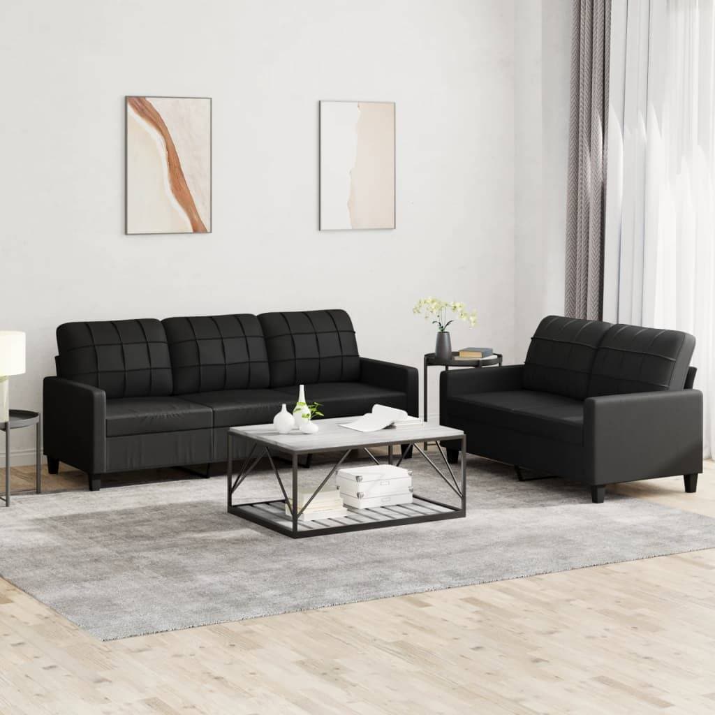 vidaXL 2-Piece Sofa Set with Cushions - Black Leatherette Soffa