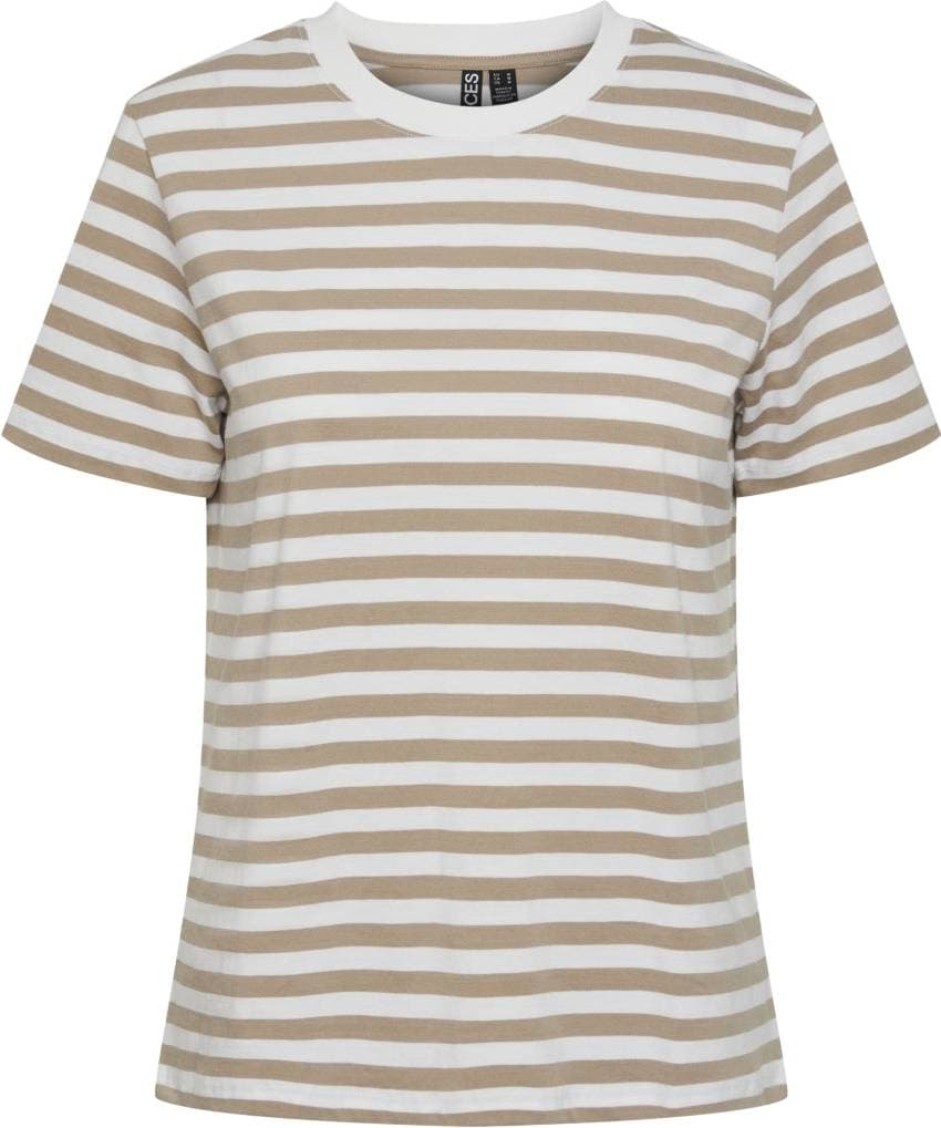 Pieces Dam Pcria Ss Tee Stripes Noos Bc T-shirt, Silver mink/ränder: ljusvit