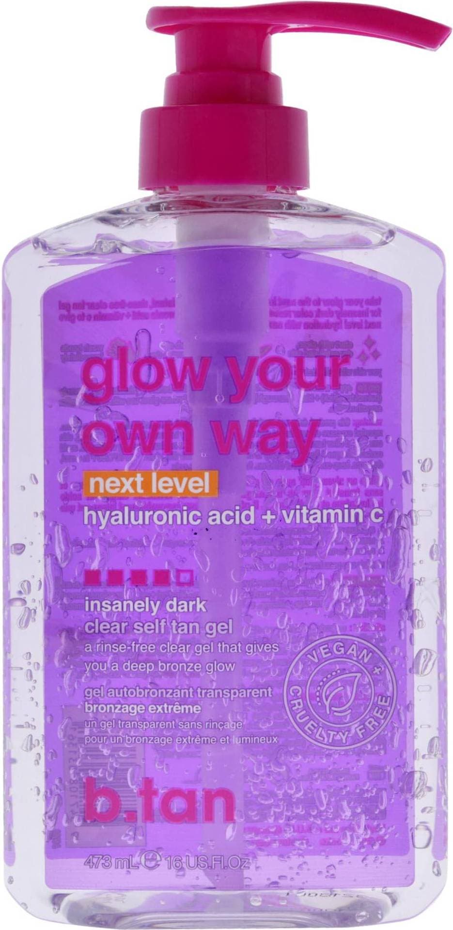 b.tan Glow Your Own Way Next Level Clear Self Tan Gel Insanely Dark 473ml