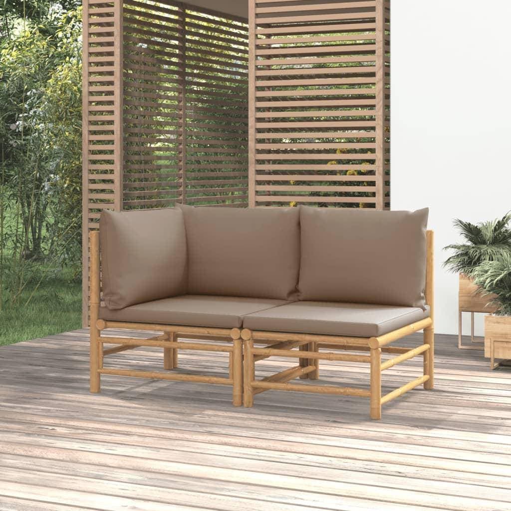 vidaXL Loungegrupp För Trädgården 2 Delar Taupe Dynor Bambu Loungeset, 1 Bord inkl. 2 Stolar