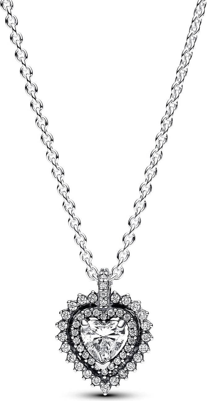 Pandora Heart Halo Pendant Necklace - Silver/Transparent