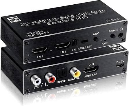 Nordic SGM-163 2.0b HDMI Switch with Audio Extrator & ARC 2xHDMI - HDMI/RCA/Optical/Coaxial/3.5mm F-F