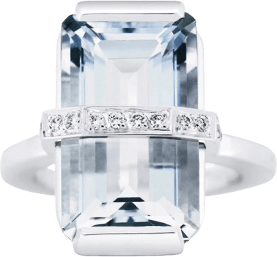 Efva Attling Bend Over Ring - Silver/Aquamarine/Diamonds
