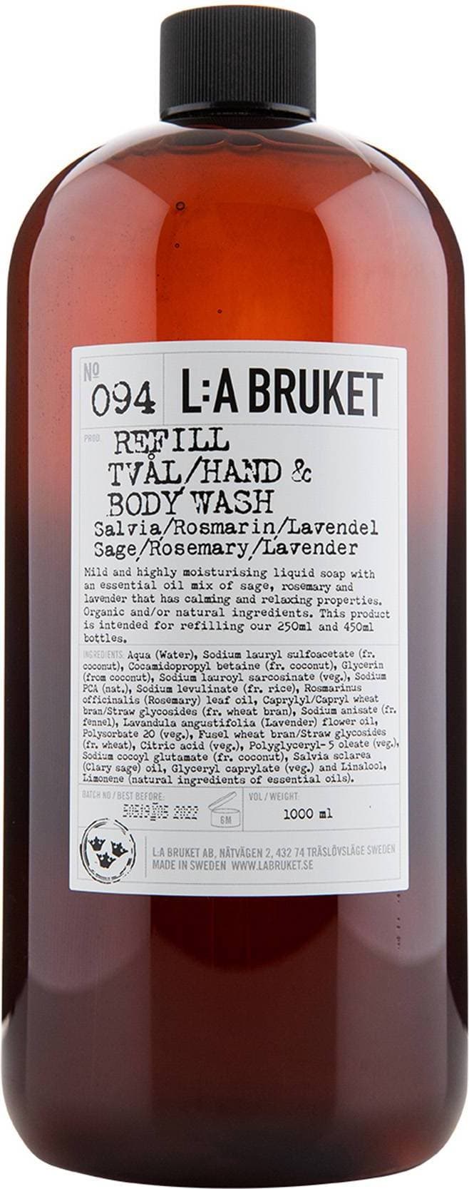 L:A Bruket 094 Hand & Body Wash Salvia Rosmarin Lavendel Refill 1000ml