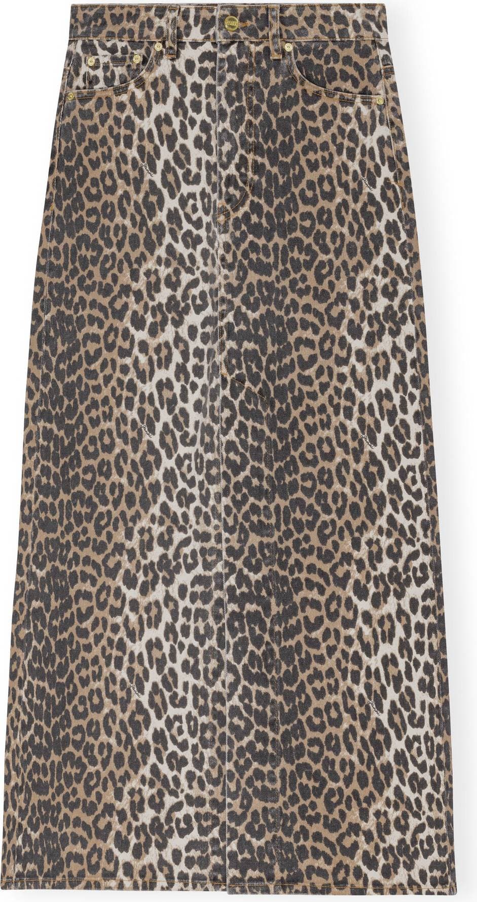 Ganni Denim Maxi Slit Skirt - Leopard