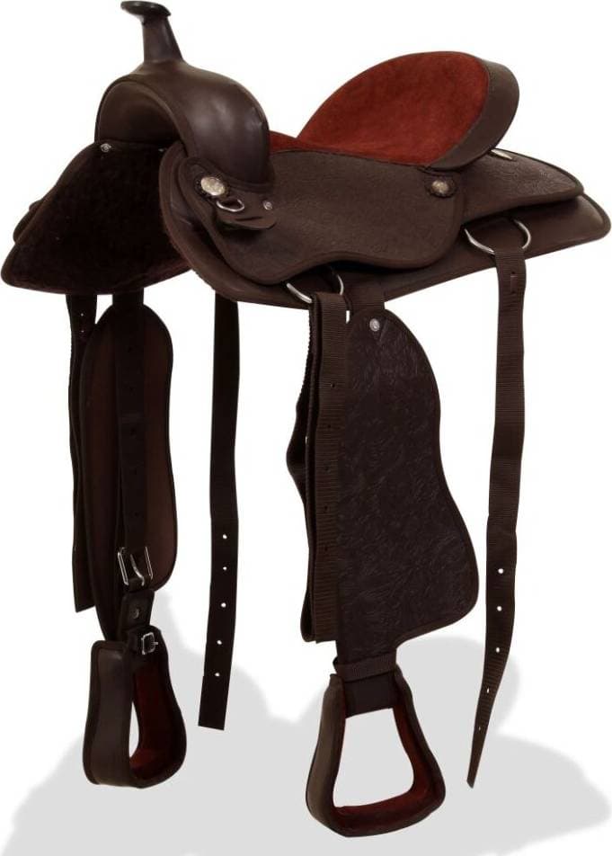 vidaXL Westernsadel Tränsband Äkta Läder 17" - Brun