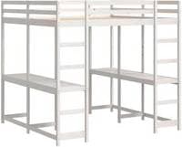 vidaXL Våningssäng Med Skrivbord Stege Vit 140x200 cm Massiv Furu