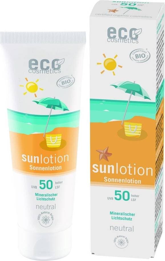 Eco Cosmetics Ekologisk Sollotion Neutral SPF 50 Sheasmör & Nattljusolja 125 ml