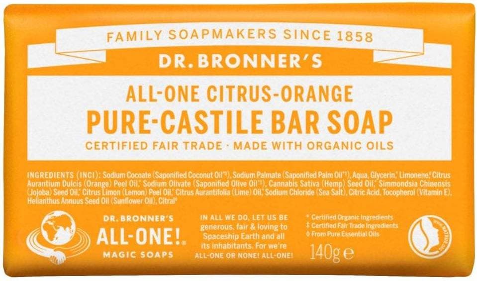 Dr. Bronners Pure Castile Bar Soap Citrus Orange 140g